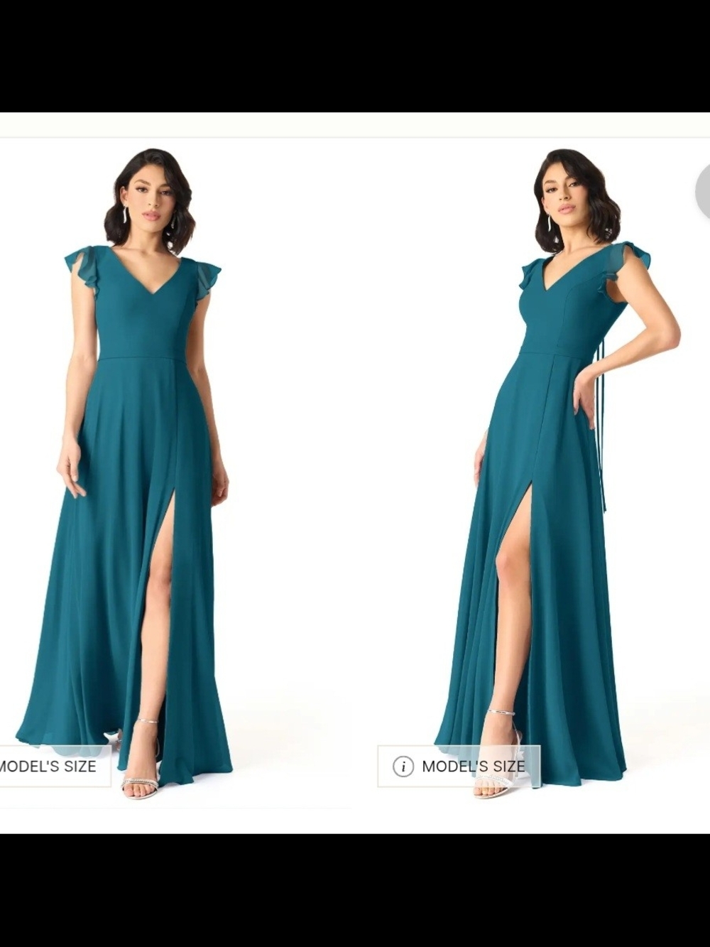Azazie Teal V-Neck Ruffle Sleeve Maxi Dress with High Slit